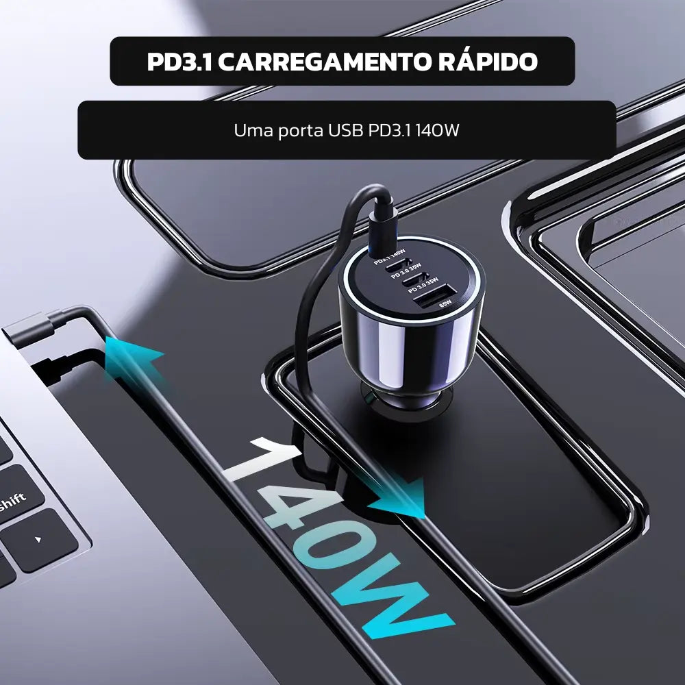 Carregador Automotivo Rápido 240W USB-C