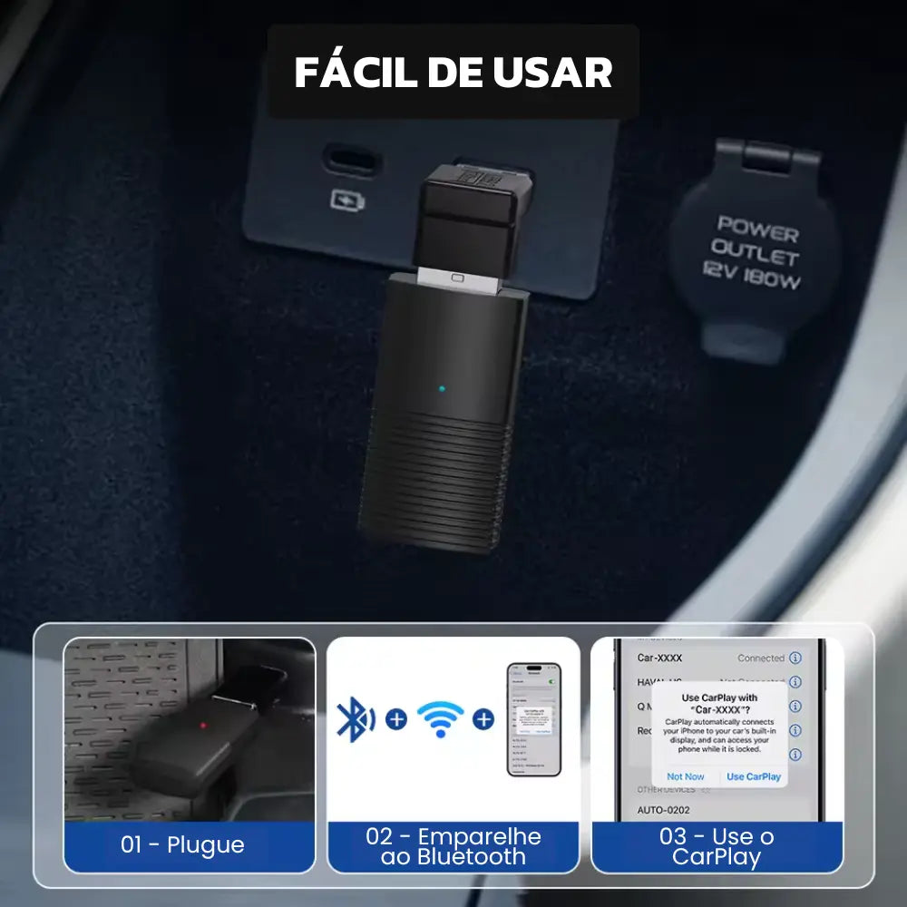 Mini Adaptador Sem Fio CarPlay e Android Auto para Multimídia