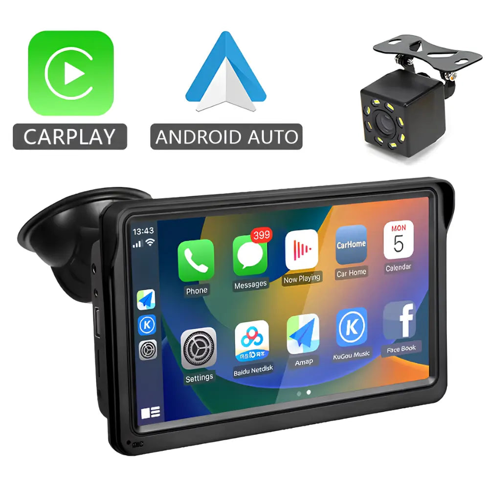 Tela Multimídia Touch de 7 Polegadas com CarPlay e Android Auto + Câmera de Ré