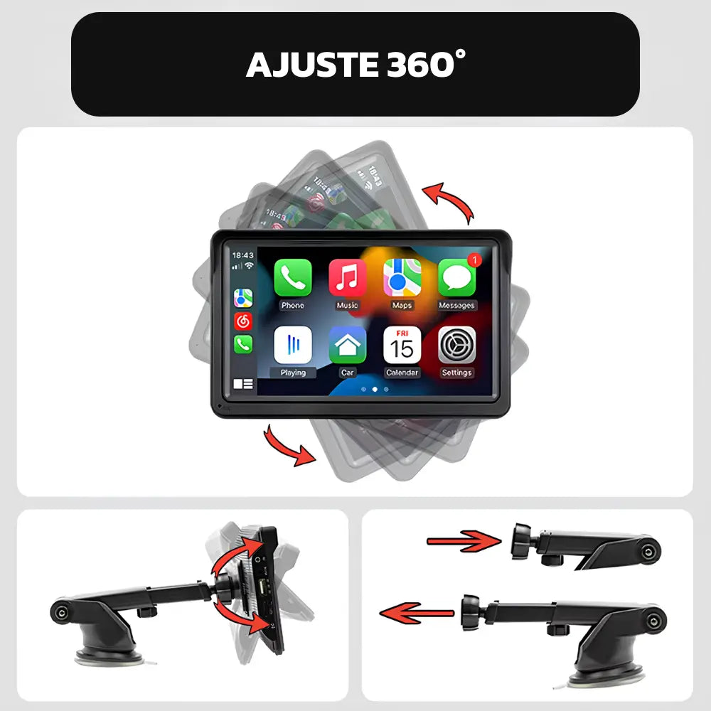 Tela Multimídia Touch de 7 Polegadas com CarPlay e Android Auto + Câmera de Ré