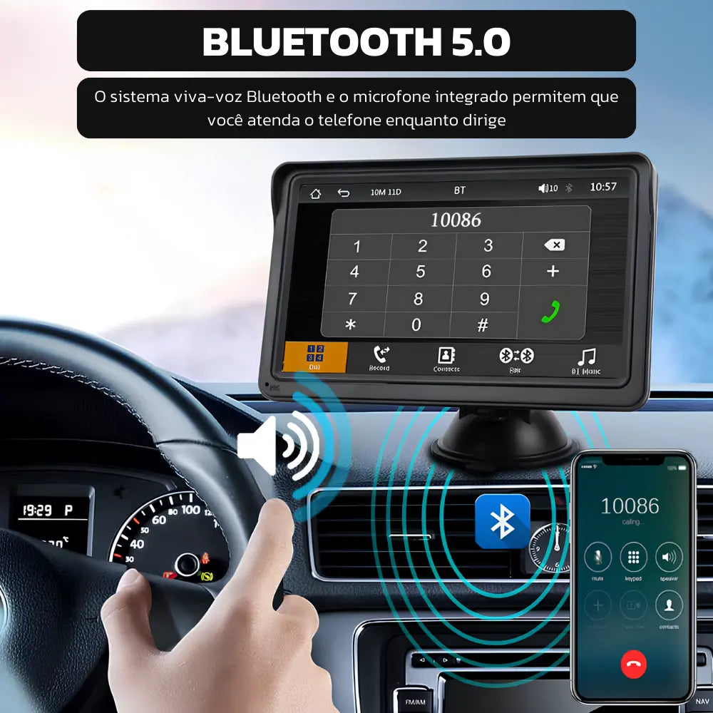 Tela Multimídia Touch de 7 Polegadas com CarPlay e Android Auto + Câmera de Ré