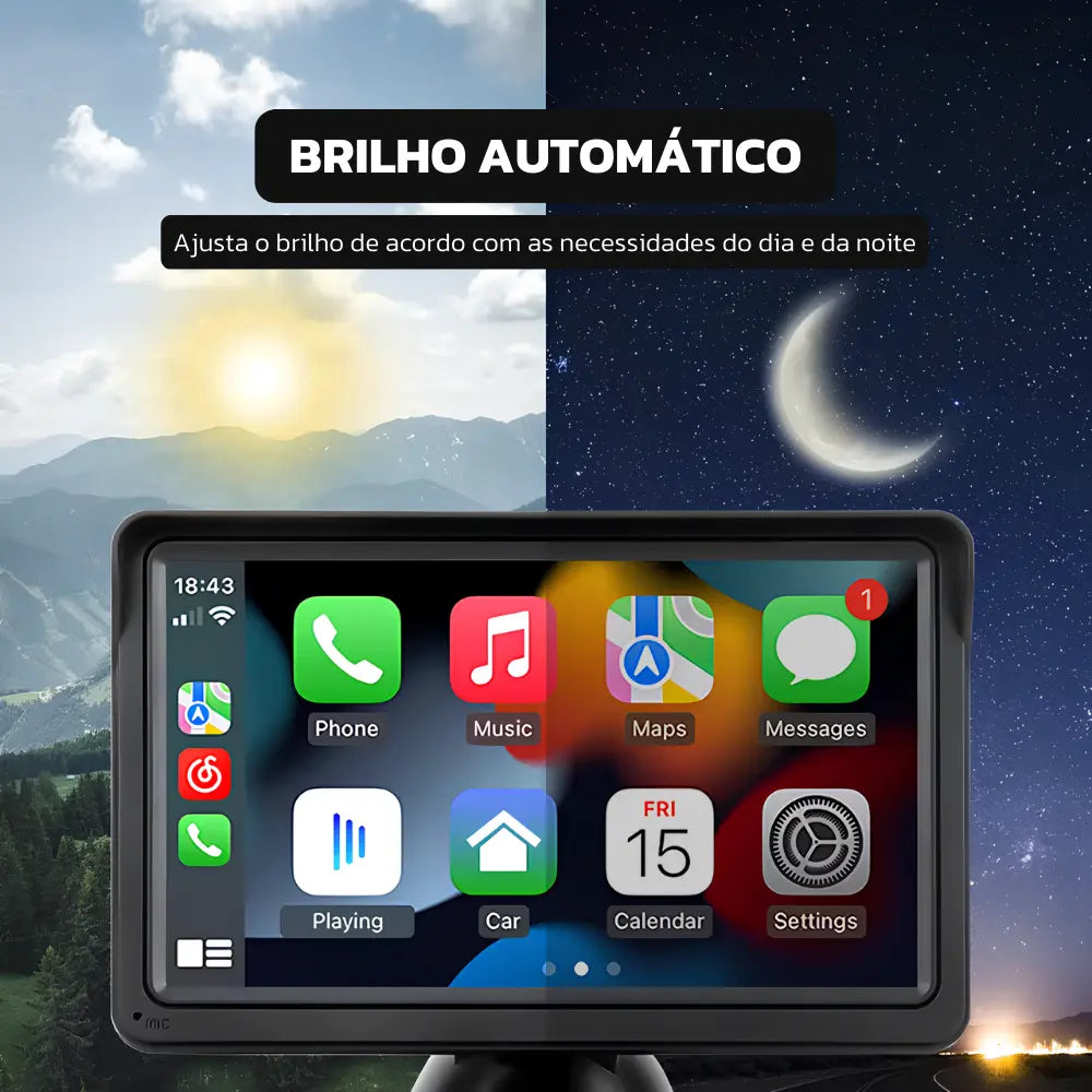 Tela Multimídia Touch de 7 Polegadas com CarPlay e Android Auto + Câmera de Ré
